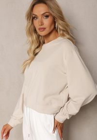 Renee - Jasnobeżowa Oversize Bluza z Bawełny o Krótkim Fasonie Sibolla. Kolor: beżowy. Materiał: bawełna. Długość: krótkie