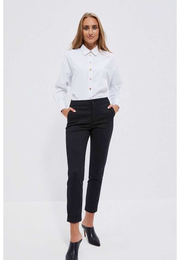 MOODO - Eleganckie spodnie z prostą nogawką czarne. Kolor: czarny. Materiał: bawełna, poliamid, elastan. Styl: elegancki