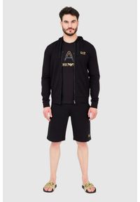 EA7 Emporio Armani - EA7 Męska czarna bluza z kapturem i złotym logo, Rozmiar M. Typ kołnierza: kaptur. Kolor: czarny #6