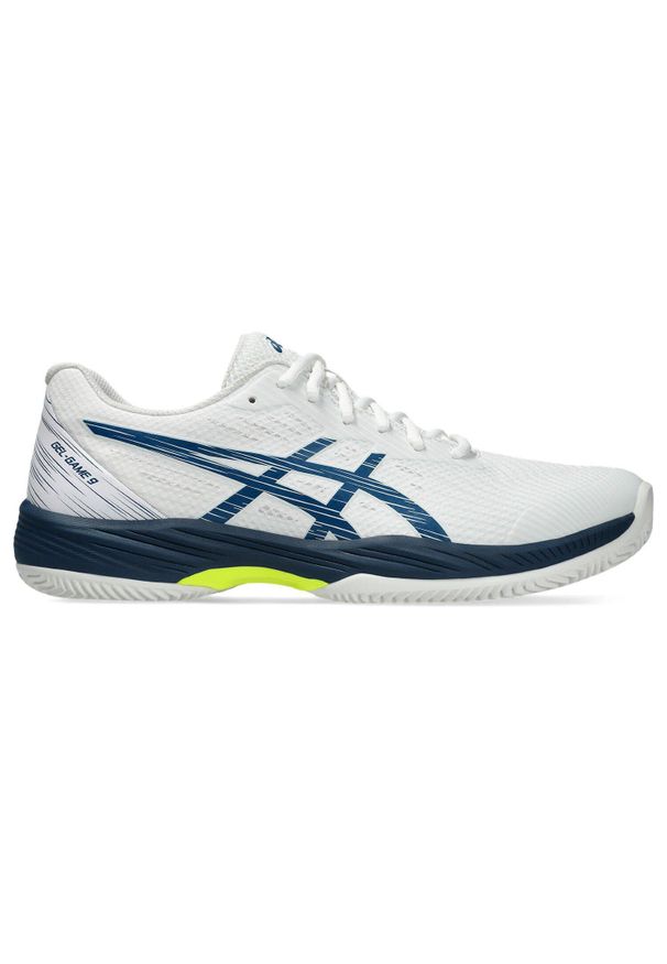 Buty do tenisa męskie Asics Gel-game 9. Zapięcie: sznurówki. Kolor: niebieski, wielokolorowy, biały. Materiał: materiał, tkanina, syntetyk. Szerokość cholewki: normalna. Sport: tenis