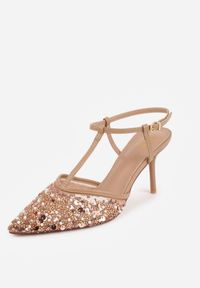 Born2be - Ciemnobeżowe Siateczkowe Sandały na Szpilce z Noskiem Zdobionym Koralikami Riovela. Okazja: na co dzień, na ślub cywilny, do pracy, na wesele. Zapięcie: pasek. Kolor: beżowy. Wzór: aplikacja. Obcas: na szpilce. Styl: casual, elegancki #5