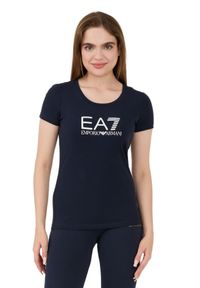 EA7 Emporio Armani - EA7 Granatowy damski t-shirt, Rozmiar L. Kolor: niebieski