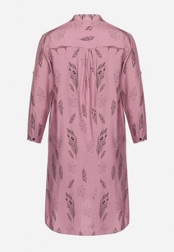 Born2be - Ciemnoróżowa Sukienka Szmizjerka z Guzikami przy Dekolcie z Podwijanymi Rękawami Ketella. Okazja: do pracy, na co dzień. Kolor: różowy. Wzór: aplikacja. Typ sukienki: szmizjerki. Styl: elegancki, casual, sportowy, klasyczny