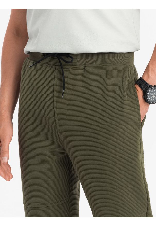 Ombre Clothing - Spodnie dresowe męskie z tkaniny ottoman - ciemnooliwkowe V3 OM-PASK-0129 - XXL. Kolor: oliwkowy. Materiał: dresówka, tkanina. Styl: sportowy