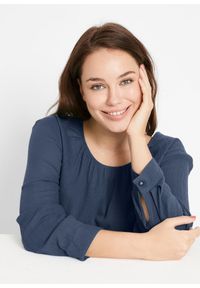 bonprix - Długa tunika z bawełny. Kolor: niebieski. Materiał: bawełna. Długość rękawa: długi rękaw. Długość: długie #3