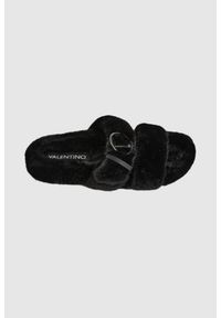 Valentino by Mario Valentino - VALENTINO Czarne klapki damskie z syntetycznego futerka, Rozmiar 40. Kolor: czarny. Materiał: syntetyk, futro