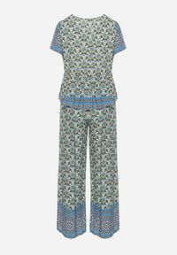 Born2be - Miętowo-Niebieski Letni Komplet z Wiskozy w Mozaikowy Wzór Bluzka i Szerokie Spodnie Latasha. Kolor: miętowy. Materiał: wiskoza #2