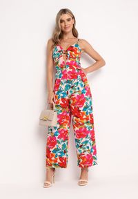 Born2be - Czerwony Letni Kombinezon w Kwiatowy Wzór Vekizo. Kolor: czerwony. Wzór: kwiaty. Sezon: lato. Styl: elegancki #3