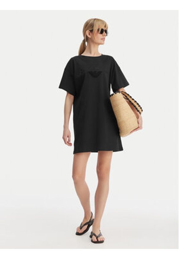 Emporio Armani Sukienka codzienna EW004078 AF20244 UC001 Czarny Regular Fit. Okazja: na co dzień. Kolor: czarny. Materiał: bawełna. Typ sukienki: proste. Styl: casual