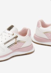 Born2be - Biało-Różowe Sneakersy z Metaliczną Wstawką i Suwakiem Derica. Kolor: różowy #4