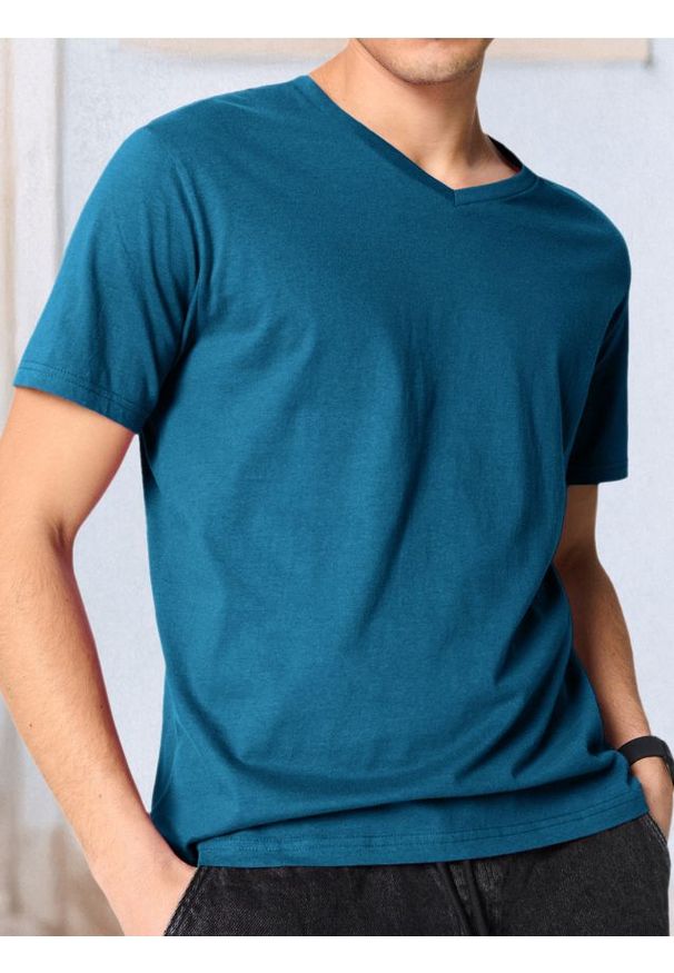 Sinsay - Koszulka - turkusowy. Typ kołnierza: dekolt w serek. Kolor: turkusowy. Materiał: bawełna. Długość rękawa: krótki rękaw. Długość: krótkie