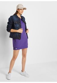 bonprix - Sukienka dresowa z miękkiego materiału frotte. Kolor: fioletowy. Materiał: dresówka, materiał. Długość rękawa: raglanowy rękaw. Wzór: prążki