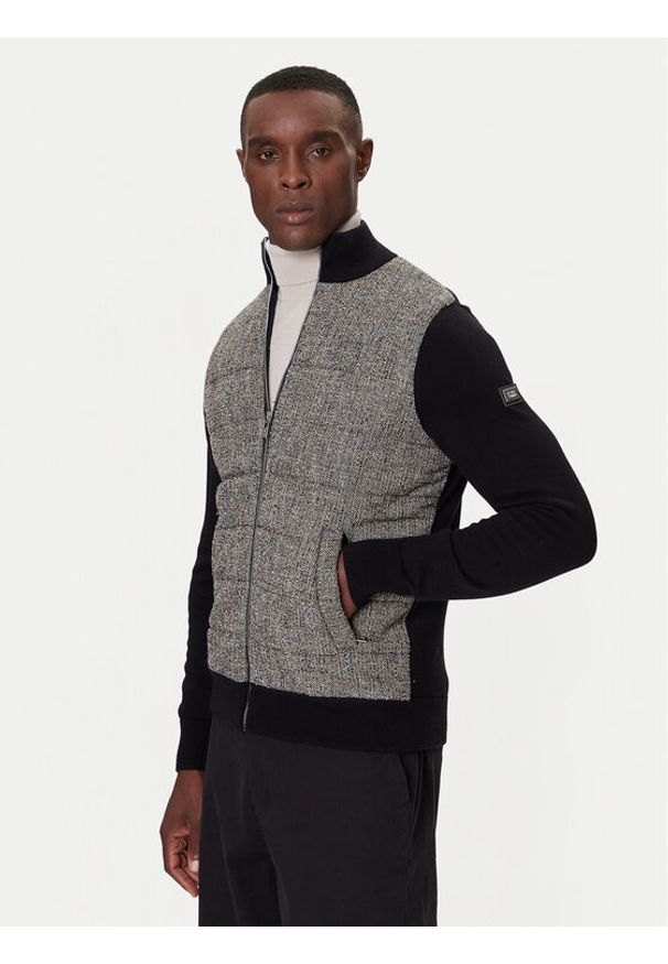 Karl Lagerfeld - KARL LAGERFELD Kardigan 655027 554305 Czarny Regular Fit. Typ kołnierza: dekolt w karo. Kolor: czarny. Materiał: bawełna