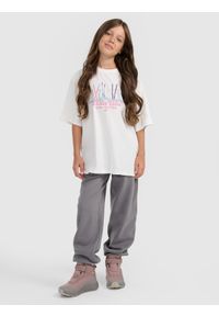 4f - 4F T-shirt loose z nadrukiem dziewczęcy - biały 146/152 (10-12 lat). Okazja: na co dzień. Kolor: biały. Materiał: bawełna, materiał. Wzór: nadruk. Sezon: lato. Styl: casual #2