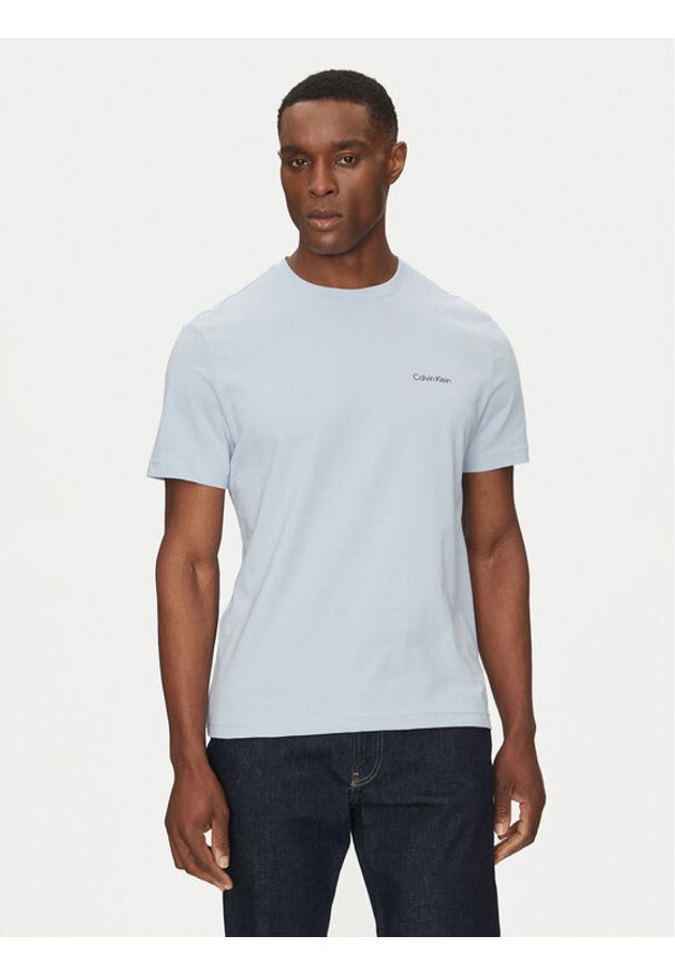 Calvin Klein T-Shirt Linear Box Logo K10K114152 Niebieski Regular Fit. Kolor: niebieski. Materiał: bawełna