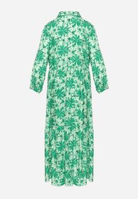 Born2be - Zielona Sukienka Maxi w Kwiatowy Wzór z Koszulową Górą Lithaia. Kolor: zielony. Długość rękawa: długi rękaw. Wzór: kwiaty. Sezon: wiosna, lato. Typ sukienki: koszulowe. Długość: maxi #4