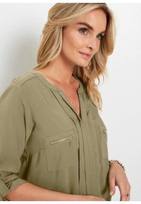 bonprix - Bluzka tunikowa z lejącej wiskozy. Kolor: zielony. Materiał: wiskoza. Styl: elegancki #3