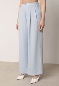 Born2be - Niebieski Elegancki Komplet Garniturowy z Wiskozy Spodnie i Kamizelka z Paskiem Amwyn. Kolor: niebieski. Materiał: wiskoza #6