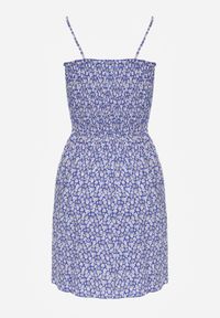 Renee - Niebieska Sukienka z Bawełny na Ramiączkach z Rozkloszowaniem i Marszczoną Górą Risetto. Kolor: niebieski. Materiał: bawełna. Długość rękawa: na ramiączkach. Sezon: lato #4