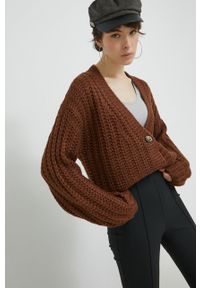 Noisy may - Noisy May kardigan damski kolor brązowy ciepły. Kolor: brązowy. Materiał: dzianina. Długość rękawa: długi rękaw. Długość: długie. Wzór: gładki #2