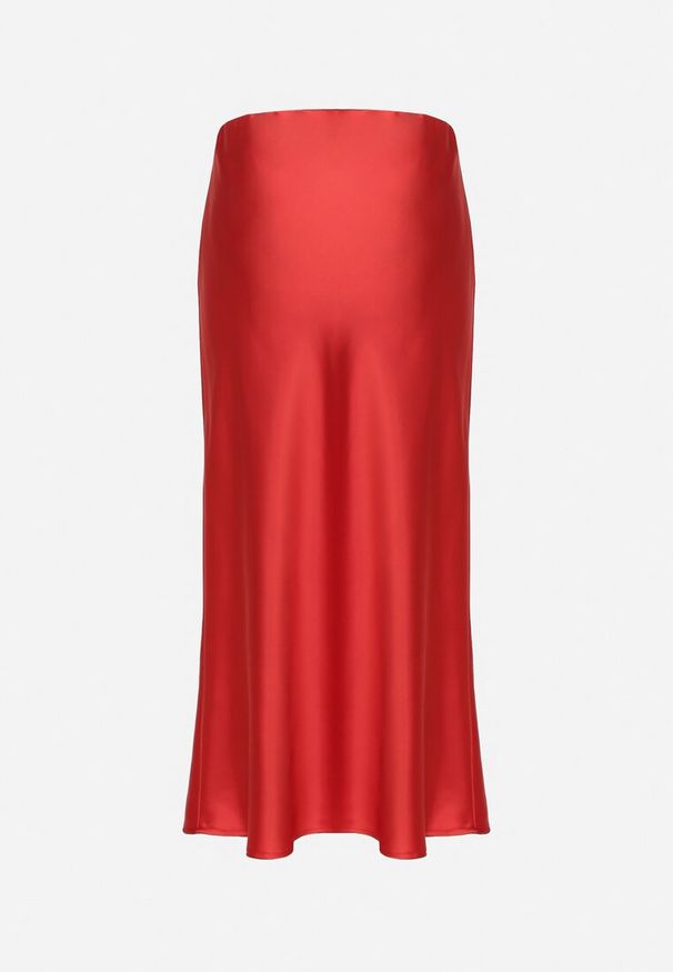 Born2be - Czerwona Satynowa Spódnica z Wysokim Stanem Pillineira. Okazja: na co dzień. Stan: podwyższony. Kolor: czerwony. Materiał: satyna. Styl: elegancki, casual, klasyczny