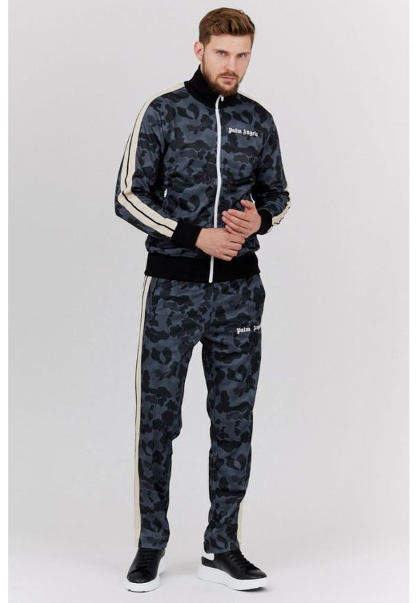 PALM ANGELS Szare spodnie męskie w moro, Rozmiar M. Kolor: szary. Materiał: dresówka. Długość: krótkie. Wzór: moro