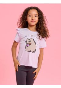 Sinsay - Bawełniana koszulka z falbanami Pusheen the Cat - fioletowy. Kolor: fioletowy. Materiał: bawełna