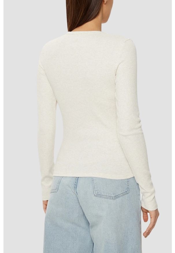 Tommy Jeans - TOMMY JEANS Beżowy damski longsleeve. Kolor: beżowy. Długość rękawa: długi rękaw