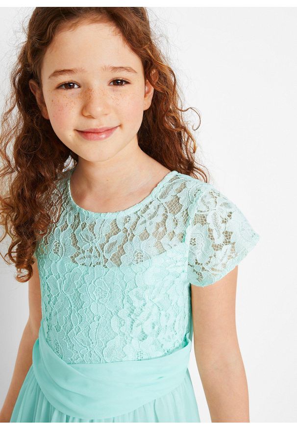 bonprix - Sukienka szyfonowa z koronką. Kolor: zielony. Materiał: szyfon, koronka. Wzór: koronka