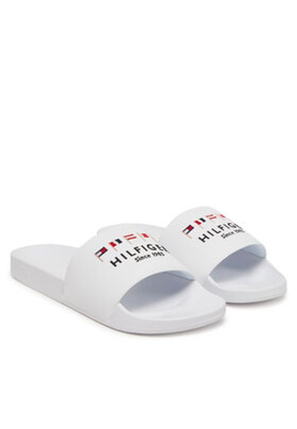 TOMMY HILFIGER - Tommy Hilfiger Klapki Flags Pool Slide FM0FM05431 Biały. Kolor: biały. Materiał: skóra