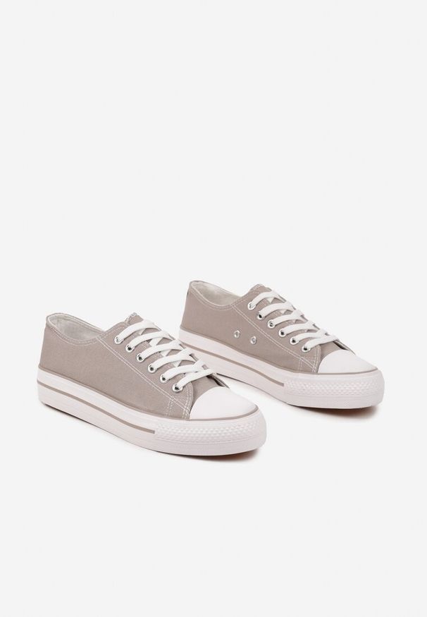 Renee - Szare Trampki Basic z Cholewką przed Kostkę na Niskiej Platformie Senadra. Okazja: na co dzień. Wysokość cholewki: przed kostkę. Kolor: szary. Materiał: jeans. Szerokość cholewki: normalna. Obcas: na platformie. Styl: casual