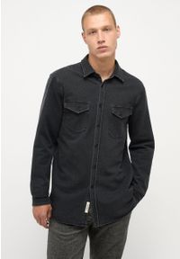 Mustang - Męska Koszula MUSTANG Clemens Knit Terry Shirt Denim Black 1014626 4000 800. Materiał: denim