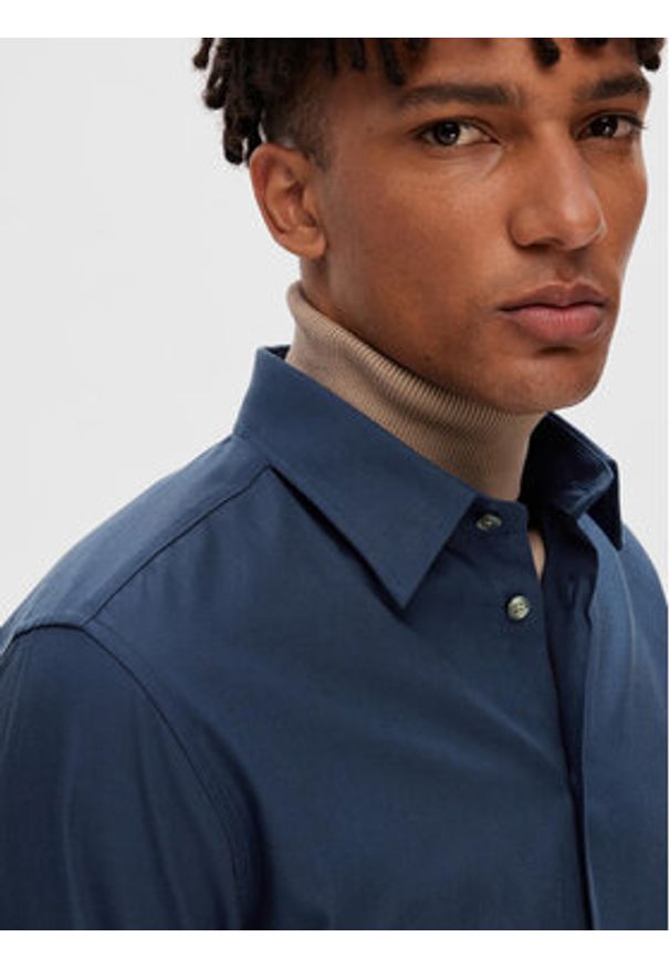 Selected Homme Koszula 16090212 Granatowy Slim Fit. Kolor: niebieski. Materiał: bawełna