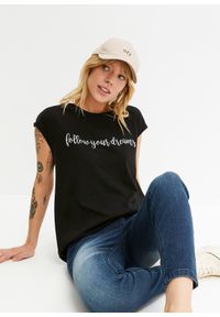 bonprix - T-shirt z nadrukiem. Kolor: czarny. Wzór: nadruk