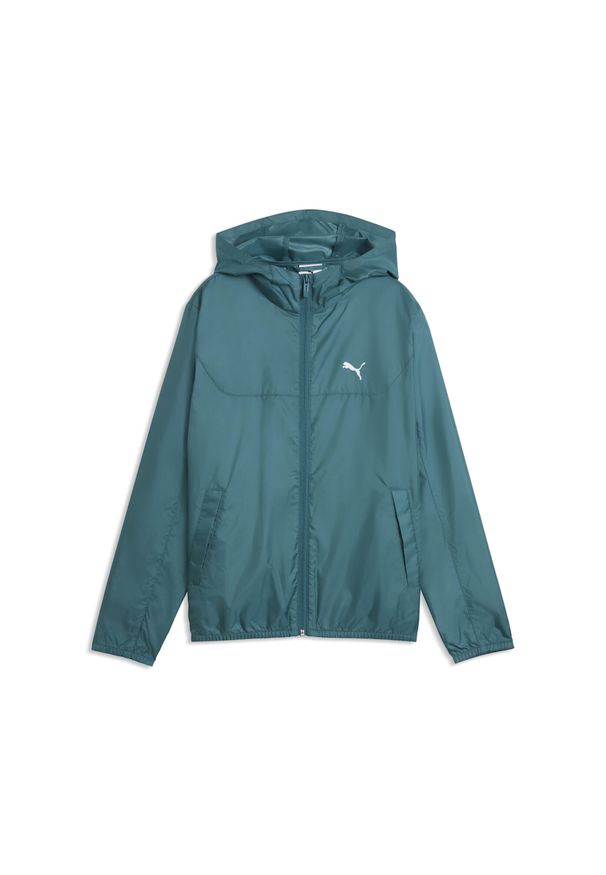 Puma - Młodzieżowa wiatrówka Essentials o standardowym kroju PUMA. Kolor: zielony, szary, wielokolorowy. Materiał: guma. Wzór: nadruk. Sport: bieganie