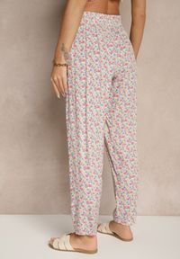 Renee - Białe Spodnie z Wiskozy High Waist w Kwiatowy Wzór Liosena. Okazja: na co dzień. Stan: podwyższony. Kolor: biały. Materiał: wiskoza. Wzór: kwiaty. Styl: casual #5