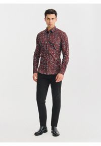 Pako Lorente - PAKO LORENTE – Bordowa koszula w kwiaty. Kolor: czerwony. Materiał: bawełna, elastan. Długość rękawa: długi rękaw. Długość: długie. Wzór: kwiaty #6