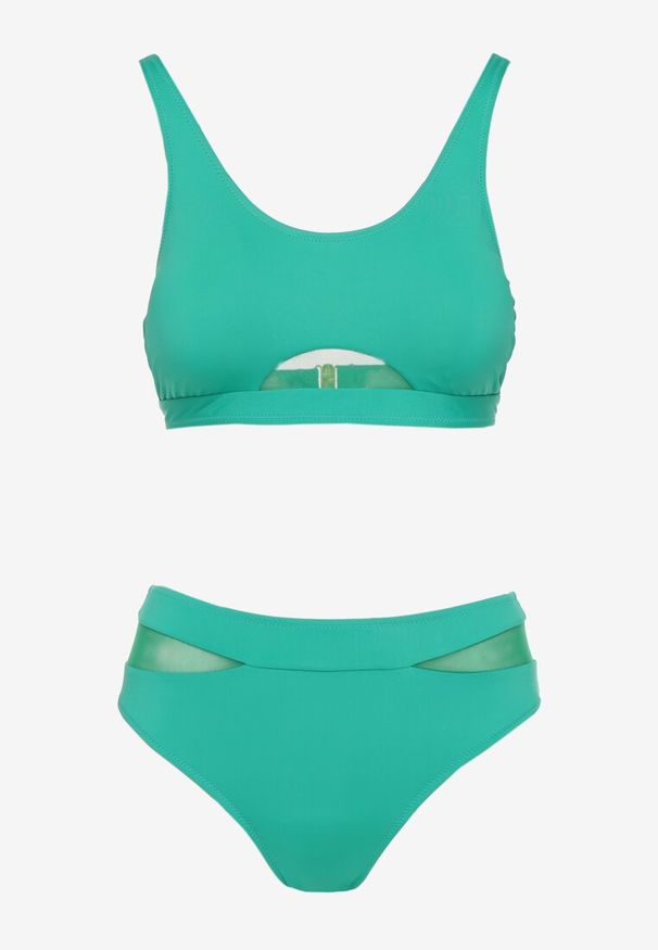 Renee - Zielone Bikini Biustonosz i Majtki Typu Figi Zdobione Siateczką Natelina. Kolor: zielony. Wzór: aplikacja