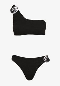 Born2be - Czarne Bikini z Asymetrycznym Topem i Figami z Kwiatową Aplikacją Rivannie. Kolor: czarny. Wzór: aplikacja, kwiaty #5