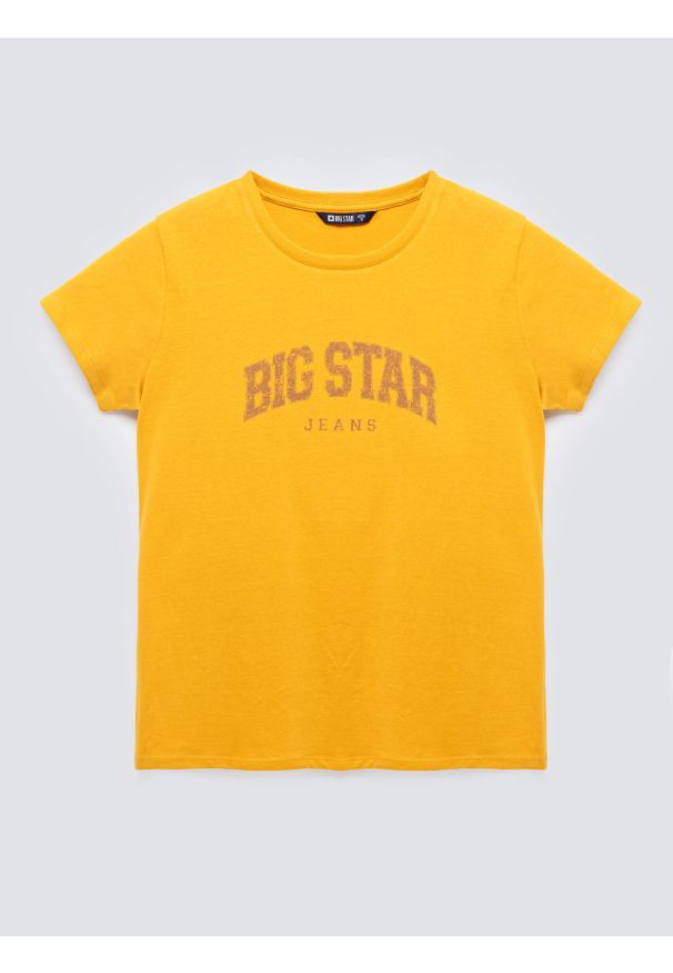 Big-Star - Koszulka damska bawełniana z logo BIG STA żółta Ramila 201. Okazja: na co dzień. Kolor: żółty. Materiał: bawełna. Wzór: nadruk. Styl: retro, casual, klasyczny