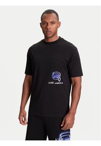 Karl Lagerfeld - KARL LAGERFELD T-Shirt 755144 553225 Czarny Regular Fit. Typ kołnierza: dekolt w karo. Kolor: czarny. Materiał: bawełna