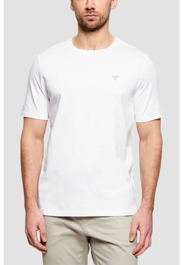 Guess - GUESS Biały bawełniany t-shirt męski Patch, Rozmiar L. Okazja: na co dzień. Kolor: biały. Materiał: bawełna. Styl: casual, klasyczny