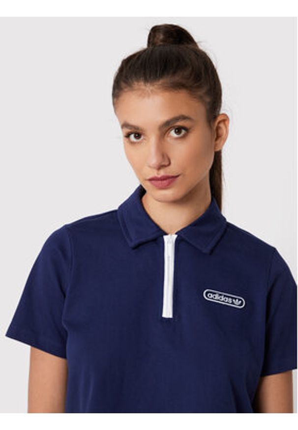 Adidas - adidas Polo Crop HL6572 Granatowy Relaxed Fit. Typ kołnierza: polo. Kolor: niebieski. Materiał: bawełna