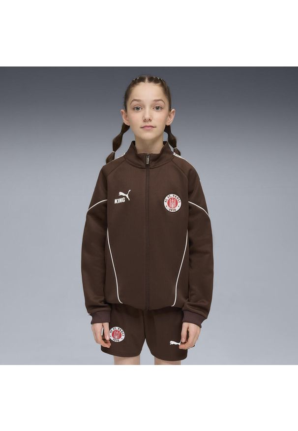 Puma - Młodzieżowa kurtka FC St. Pauli KING Anthem PUMA Espresso Brown White. Kolor: brązowy, biały, wielokolorowy. Sport: bieganie