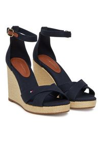 TOMMY HILFIGER - Tommy Hilfiger Sandały Flag High Wedge Espad Crisscross FW0FW08661 Granatowy. Kolor: niebieski. Materiał: materiał