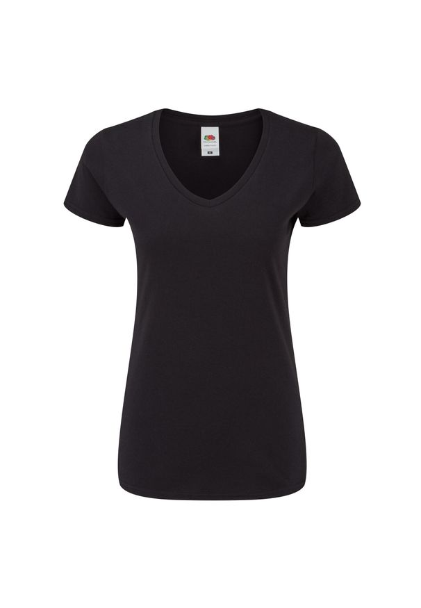 FRUIT OF THE LOOM - Koszulka Damska Z Dekoltem W Kształcie Litery V. Typ kołnierza: dekolt w kształcie V. Kolor: czarny. Sport: turystyka piesza