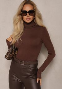 Renee - Brązowy Golf z Wełną i Kaszmirem o Klasycznym Fasonie Rosalins. Okazja: na co dzień. Typ kołnierza: golf. Kolor: brązowy. Materiał: wełna, kaszmir. Styl: klasyczny #1