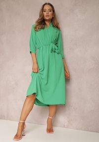 Renee - Zielona Sukienka Canopis. Typ kołnierza: dekolt kopertowy. Kolor: zielony. Materiał: materiał, tkanina. Typ sukienki: kopertowe. Styl: elegancki. Długość: midi #3