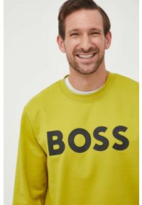 BOSS bluza bawełniana męska kolor zielony z nadrukiem. Kolor: zielony. Materiał: bawełna. Wzór: nadruk. Styl: klasyczny #2