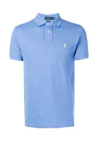 Ralph Lauren - RALPH LAUREN - Koszulka Polo Slim Fit Mesh. Typ kołnierza: polo. Kolor: niebieski. Materiał: mesh. Wzór: haft, aplikacja. Styl: klasyczny #1